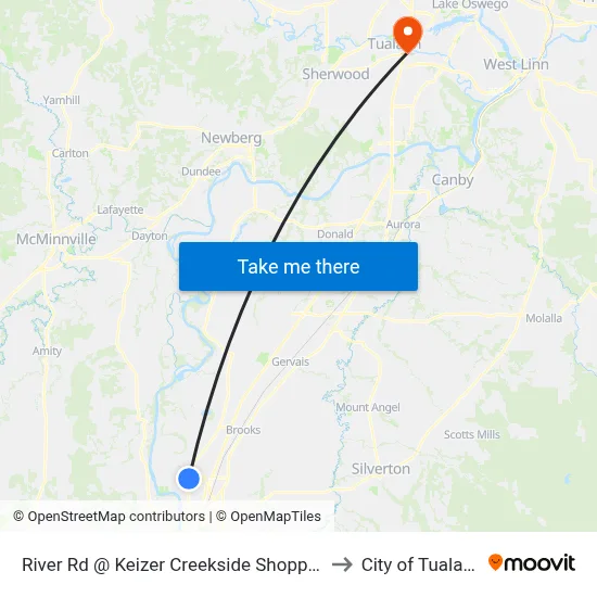 River Rd @ Keizer Creekside Shopping to City of Tualatin map