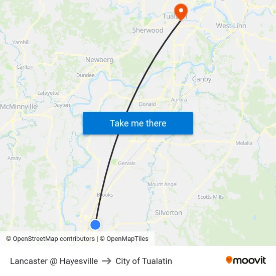 Lancaster @ Hayesville to City of Tualatin map