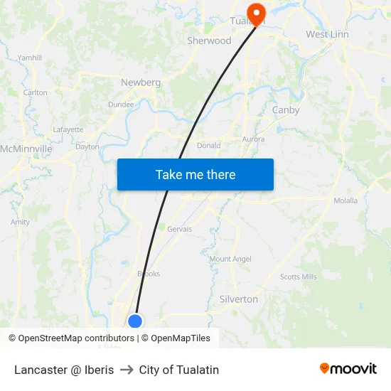 Lancaster @ Iberis to City of Tualatin map