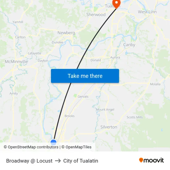 Broadway @ Locust to City of Tualatin map