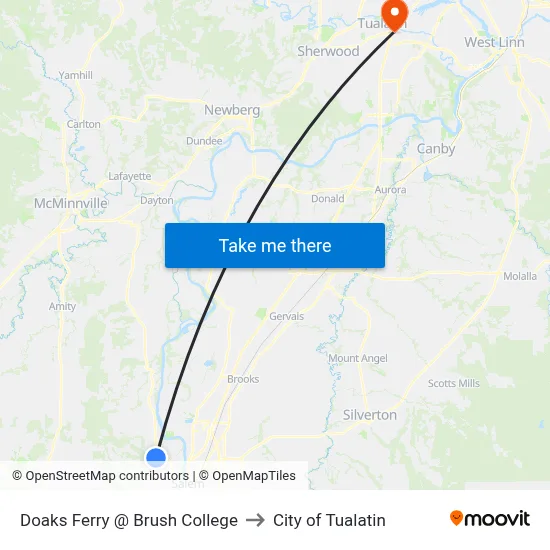 Doaks Ferry @ Brush College to City of Tualatin map