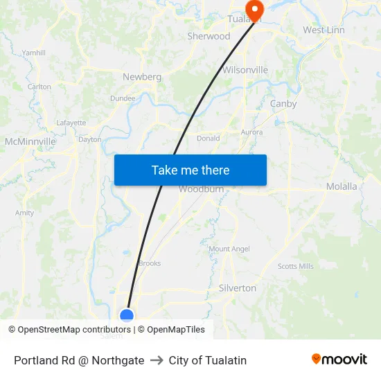Portland Rd @ Northgate to City of Tualatin map