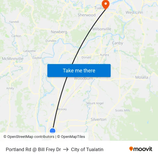 Portland Rd @ Bill Frey Dr to City of Tualatin map