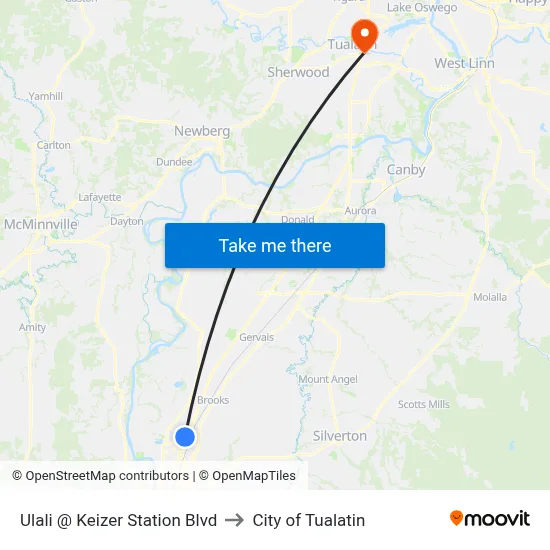 Ulali @ Keizer Station Blvd to City of Tualatin map
