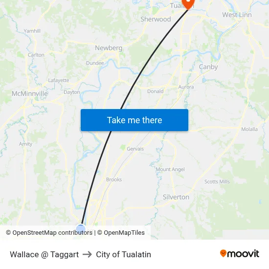 Wallace @ Taggart to City of Tualatin map