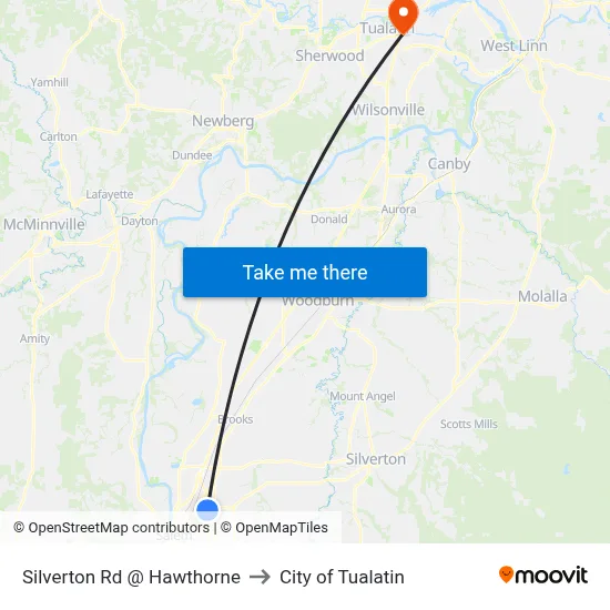 Silverton Rd @ Hawthorne to City of Tualatin map