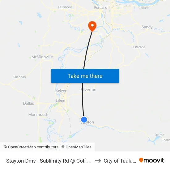 Stayton Dmv - Sublimity Rd @ Golf Club to City of Tualatin map