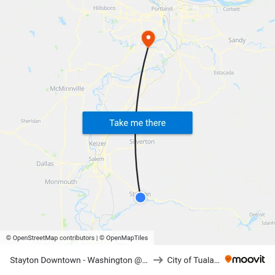 Stayton Downtown - Washington @ 4th to City of Tualatin map
