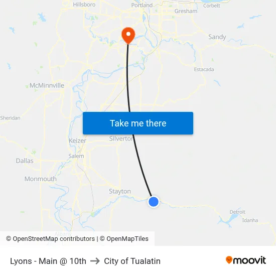 Lyons - Main @ 10th to City of Tualatin map