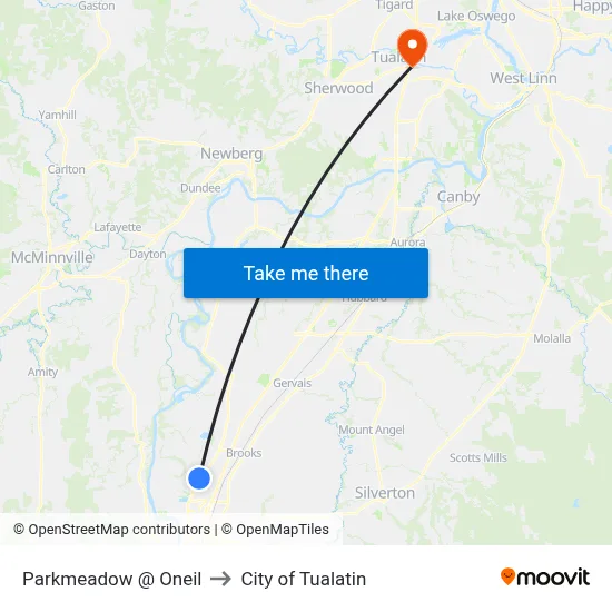 Parkmeadow @ Oneil to City of Tualatin map