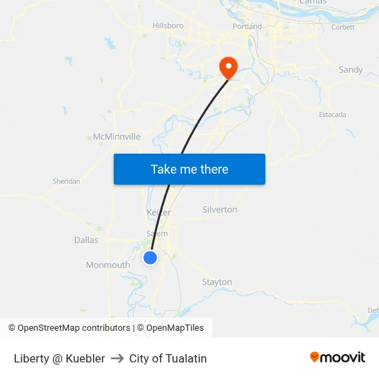 Liberty @ Kuebler to City of Tualatin map