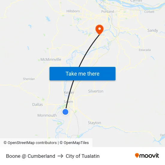 Boone @ Cumberland to City of Tualatin map