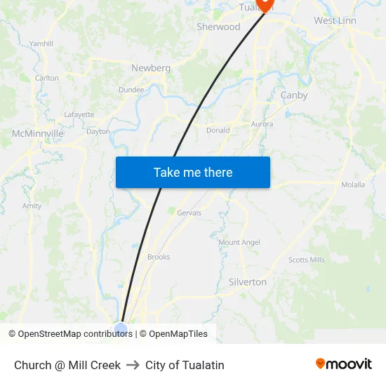 Church @ Mill Creek to City of Tualatin map