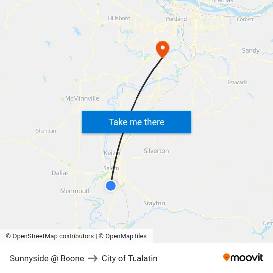 Sunnyside @ Boone to City of Tualatin map