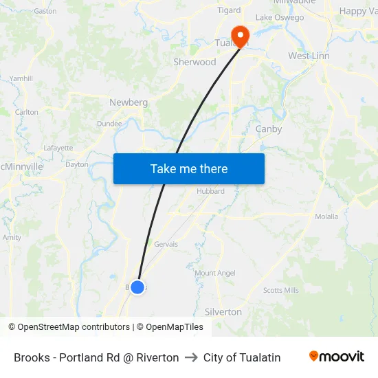 Brooks - Portland Rd @ Riverton to City of Tualatin map