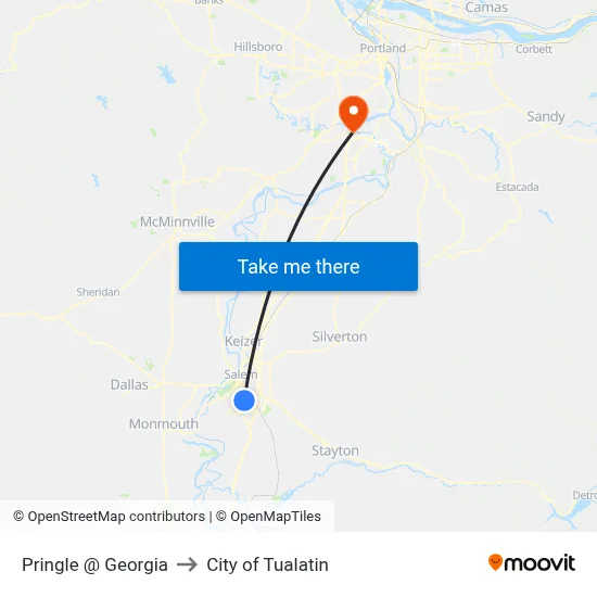 Pringle @ Georgia to City of Tualatin map