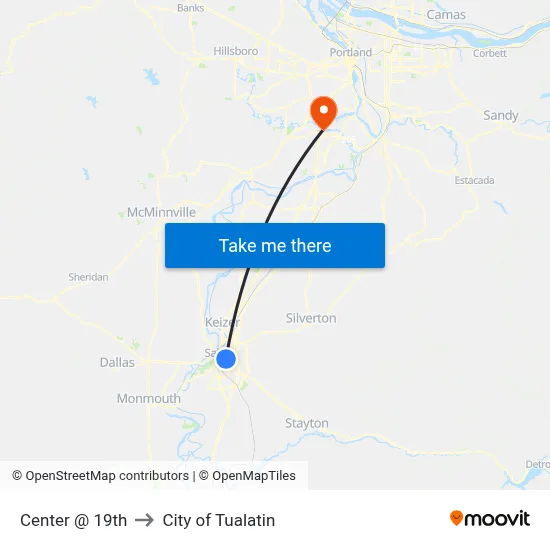 Center @ 19th to City of Tualatin map