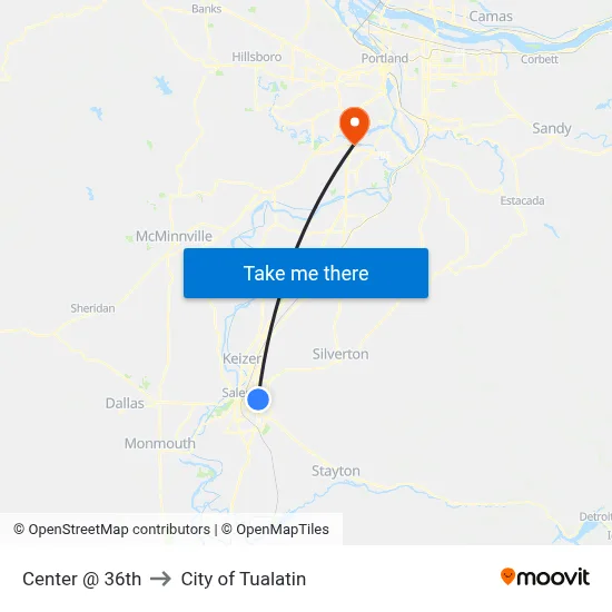 Center @ 36th to City of Tualatin map