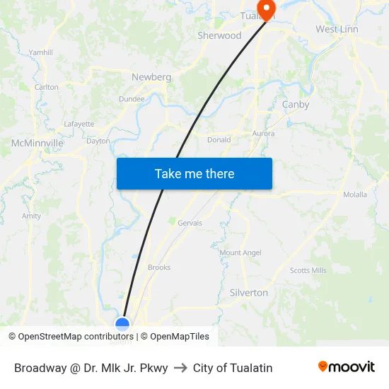 Broadway @ Dr. Mlk Jr. Pkwy to City of Tualatin map