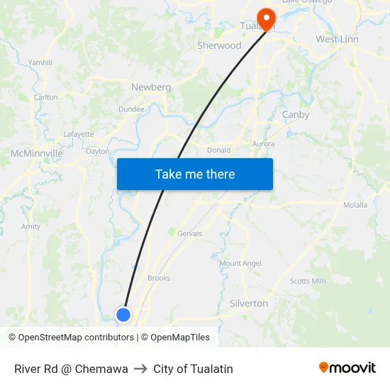 River Rd @ Chemawa to City of Tualatin map