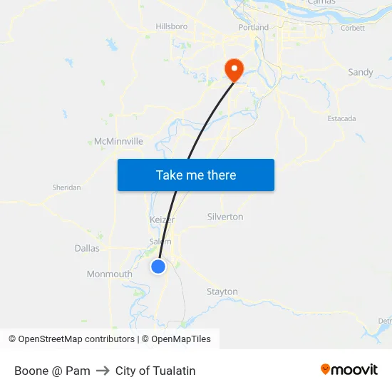 Boone @ Pam to City of Tualatin map