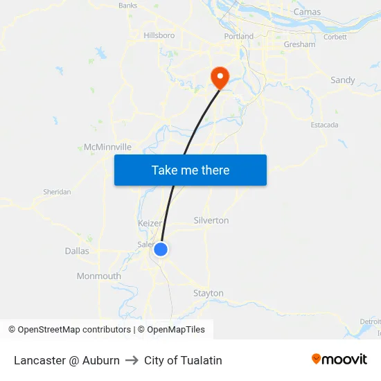 Lancaster @ Auburn to City of Tualatin map