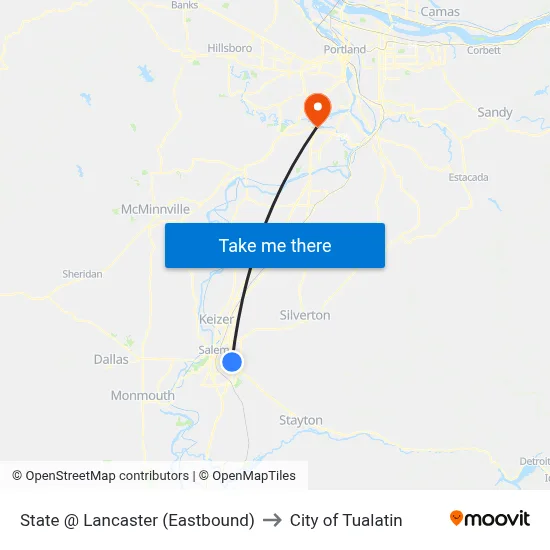 State @ Lancaster (Eastbound) to City of Tualatin map