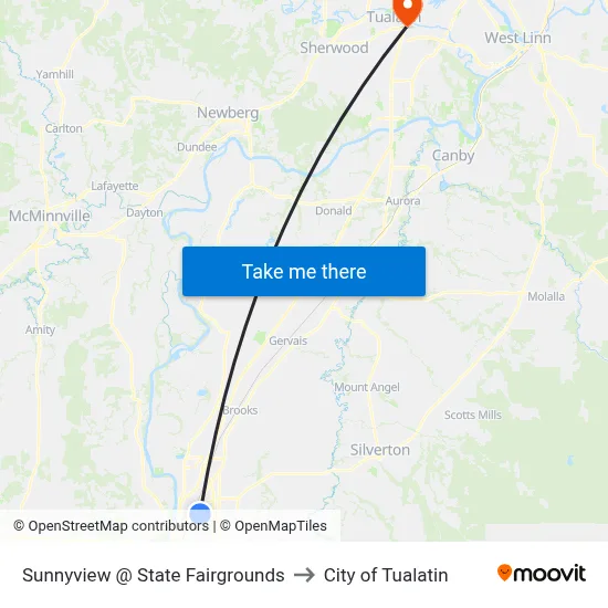 Sunnyview @ State Fairgrounds to City of Tualatin map