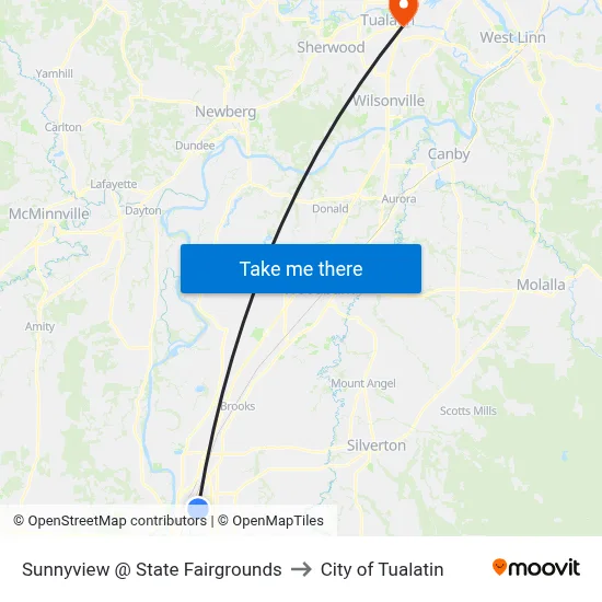 Sunnyview @ State Fairgrounds to City of Tualatin map