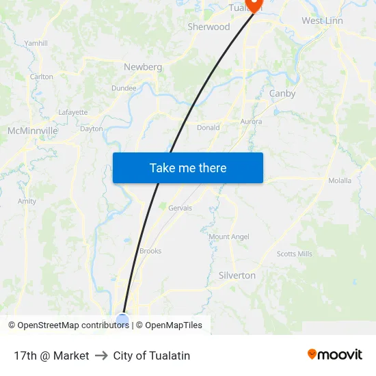 17th @ Market to City of Tualatin map