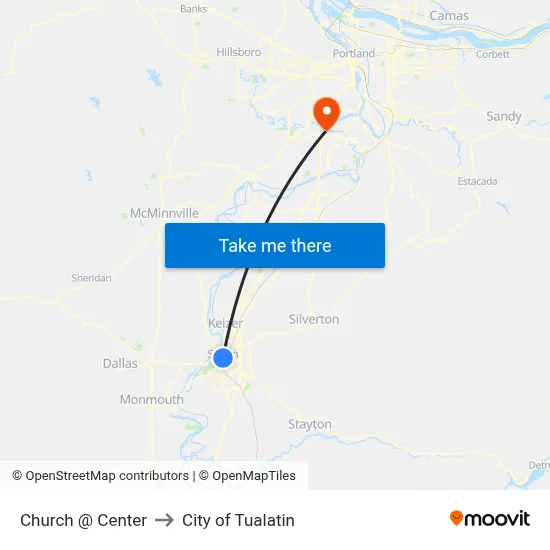 Church @ Center to City of Tualatin map