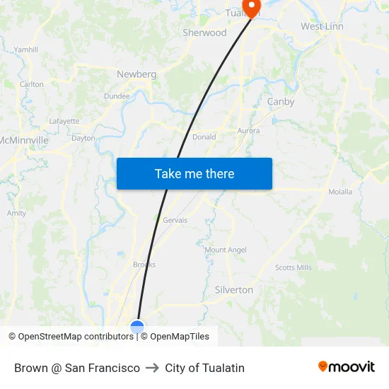 Brown @ San Francisco to City of Tualatin map