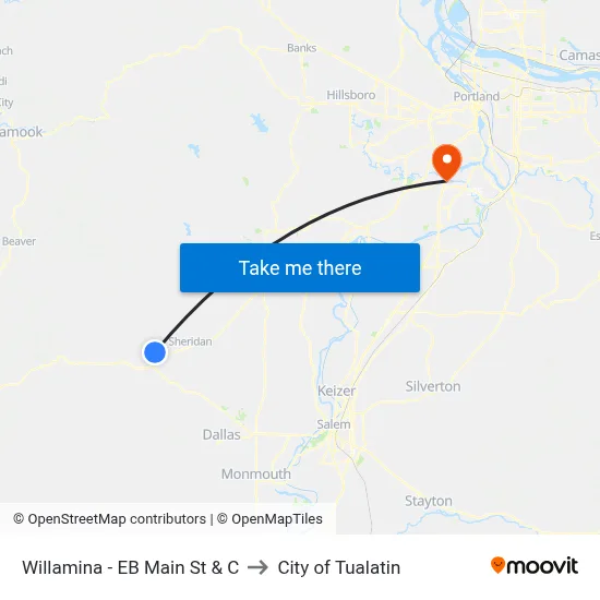 Willamina - EB Main St & C to City of Tualatin map