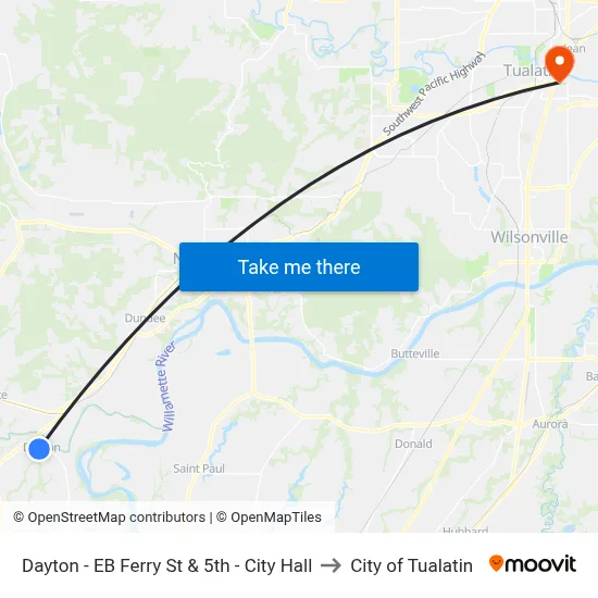 Dayton - EB Ferry St & 5th - City Hall to City of Tualatin map