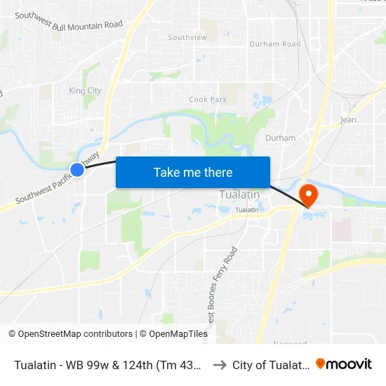 Tualatin - WB 99w & 124th (Tm 4316) to City of Tualatin map