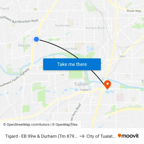 Tigard - EB 99w & Durham (Tm 8792) to City of Tualatin map