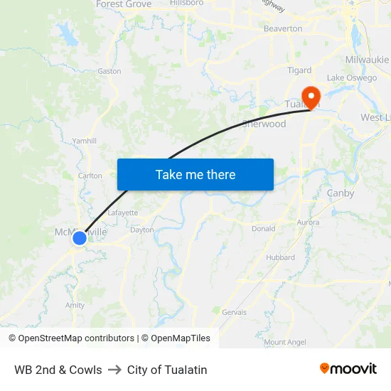 WB 2nd & Cowls to City of Tualatin map