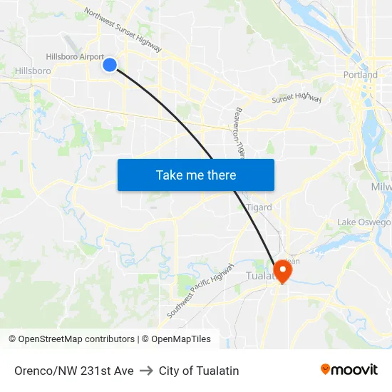 Orenco/NW 231st Ave to City of Tualatin map