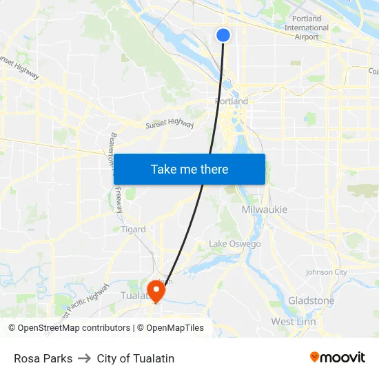 Rosa Parks to City of Tualatin map