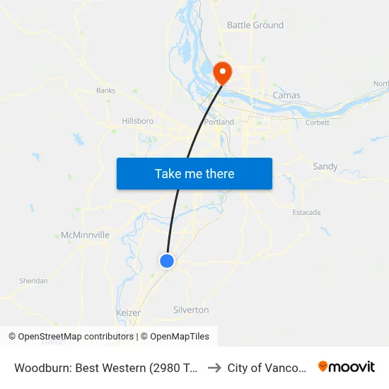 Woodburn: Best Western (2980 Tom Tennant Dr) to City of Vancouver, WA map