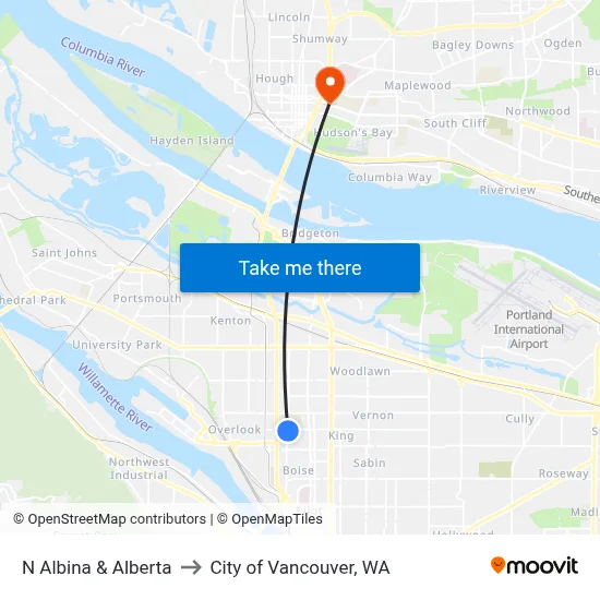 N Albina & Alberta to City of Vancouver, WA map