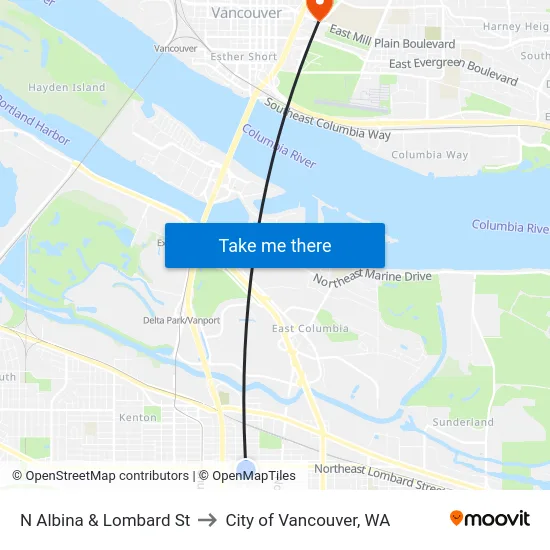 N Albina & Lombard St to City of Vancouver, WA map
