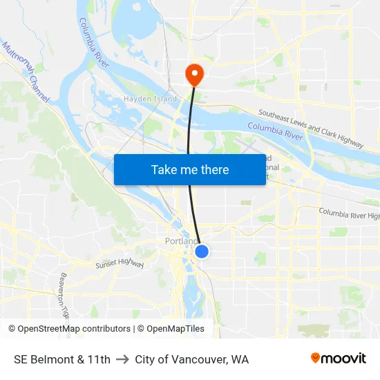 SE Belmont & 11th to City of Vancouver, WA map