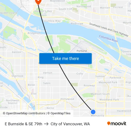 E Burnside & SE 79th to City of Vancouver, WA map