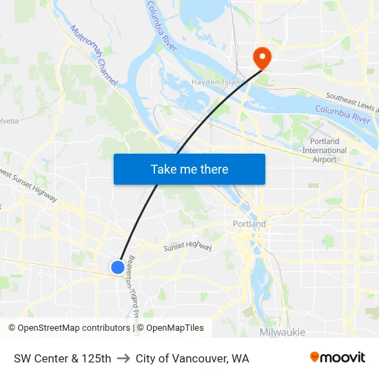 SW Center & 125th to City of Vancouver, WA map