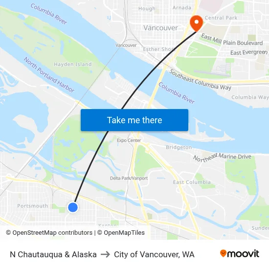 N Chautauqua & Alaska to City of Vancouver, WA map