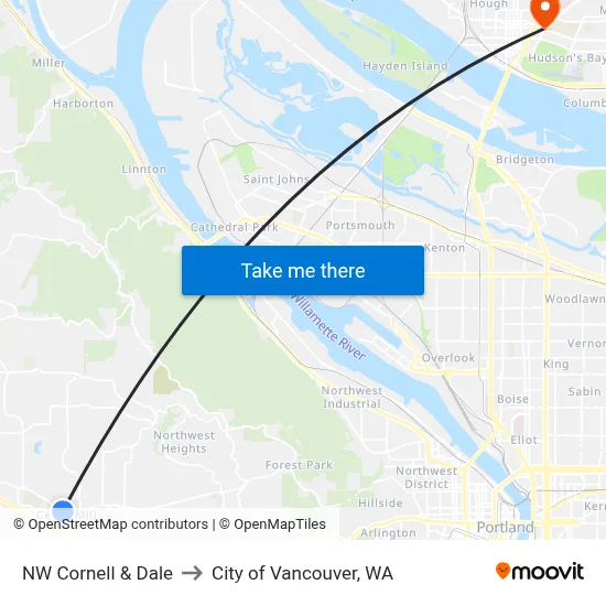 NW Cornell & Dale to City of Vancouver, WA map