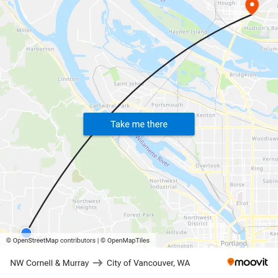 NW Cornell & Murray to City of Vancouver, WA map