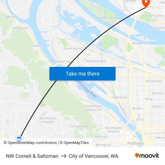 NW Cornell & Saltzman to City of Vancouver, WA map