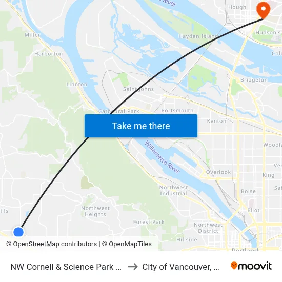 NW Cornell & Science Park Dr to City of Vancouver, WA map